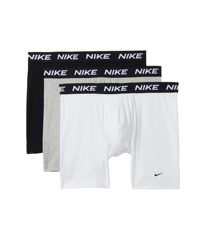 Nike Men's All Day Cotton Stretch Boxer Brief W/Fly Underwear (3-Pack), White/Heather Grey/Black, XL