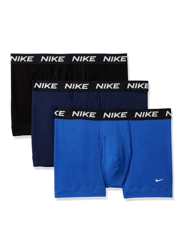 Nike Men's All Day Cotton Stretch Trunk W/Fly Underwear (3-Pack), Obsidian/Game Royal/Black, S