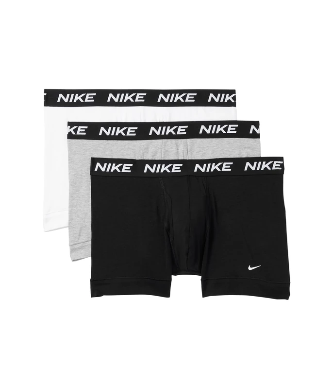 NIKE Men's All Day Cotton Stretch Trunk W/Fly Underwear (3-Pack), White/Heather Grey/Black, S (Pack of 3)