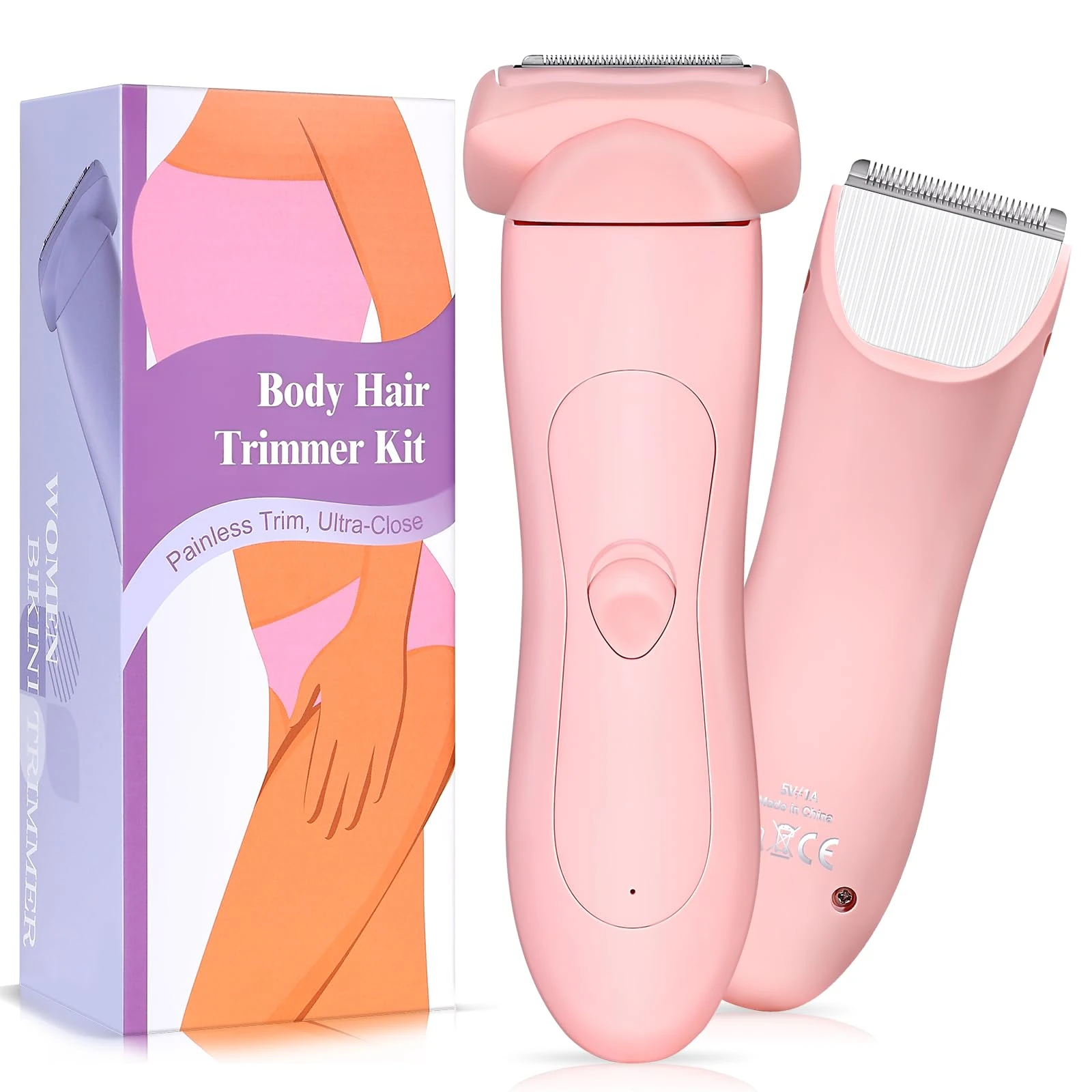 Electric Lady Bikini Trimmer for Women 2 in 1, Painless Razor Shaving kit, Personal Body Groomer for Pubic Hair, Ladies Intimate Trimmer for Body Legs Underarm, IPX7 Waterproof, Wet & Dry Use