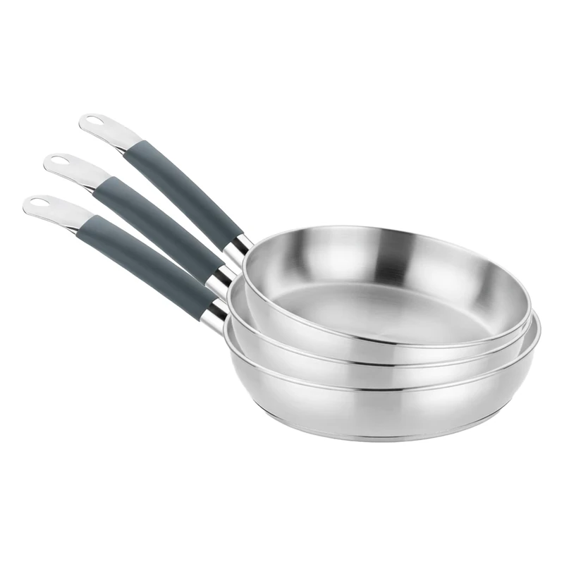 BRA Master Set of Frying Pans 20-24-28 cm, Stainless Steel, Non-Stick, PFOA Free, Full Induction, Suitable for All Types of Cookers, Silicone Coated Stainless Steel Handle