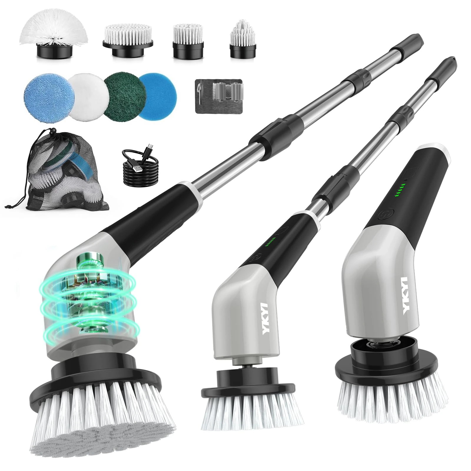 Electric Spin Scrubber,Cordless Electric Cleaning Brush,Shower Scrubber 2 Speeds,8 Brush Heads,IPX7 Waterproof,Adjustable Long Handle for Bathroom, Tub,Tile,and Car