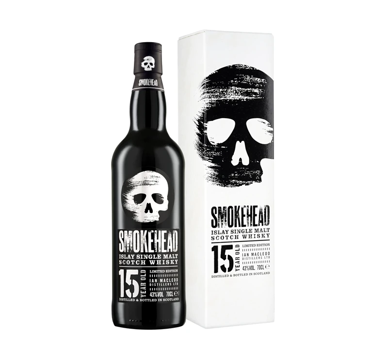 Smokehead 15 Year Old Islay Single Malt Scotch Whisky with Giftbox - 70cl | 43% ABV | Citrus & Vanilla Flavoured | Cask Strength Peated Single Malt Scottish Whisky