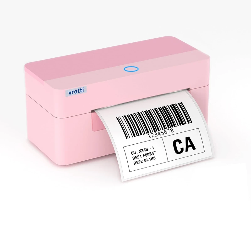 vretti USB Shipping label printer, D463B Thermal printer, compatible with Windows, macOS and Linux, Suitable for small transport companies, Pink