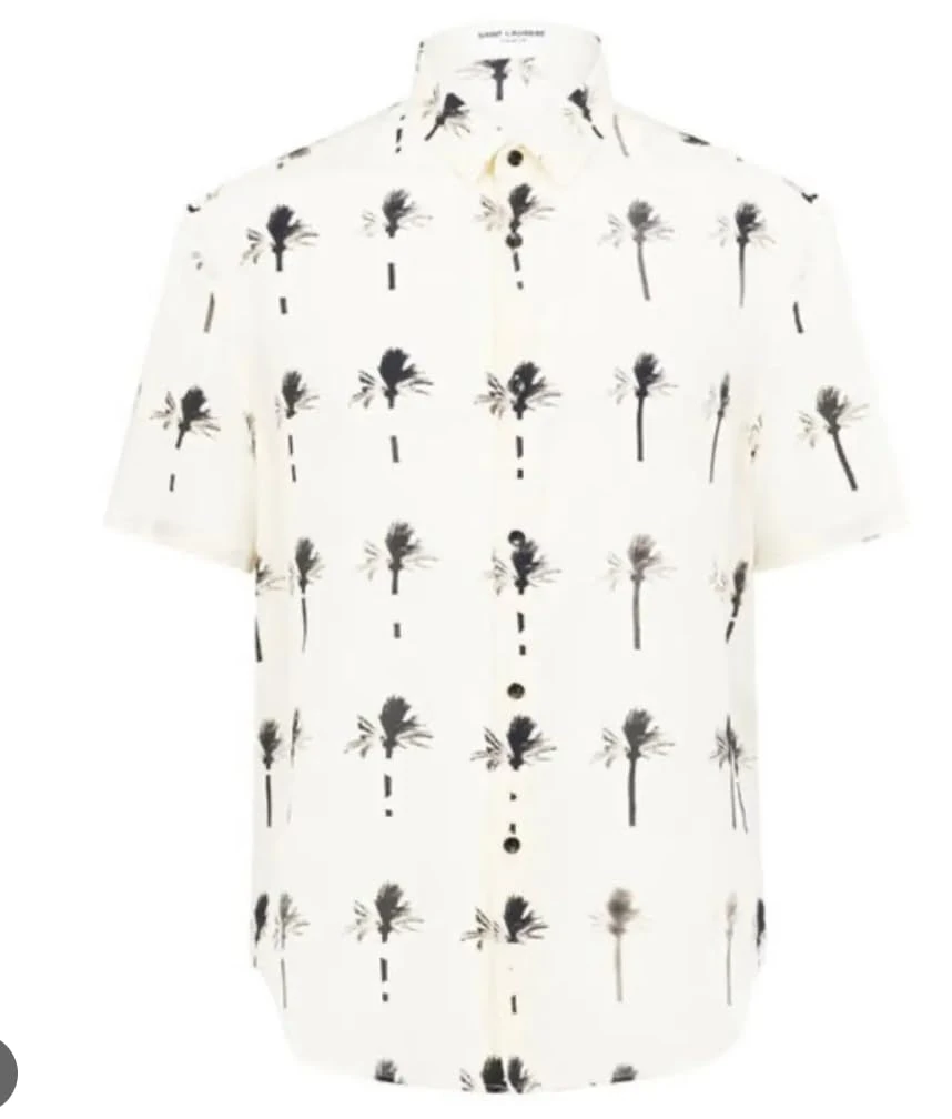 Pre-Loved Men's Saint Laurent Cream Palm Tree Print Silk Shirt