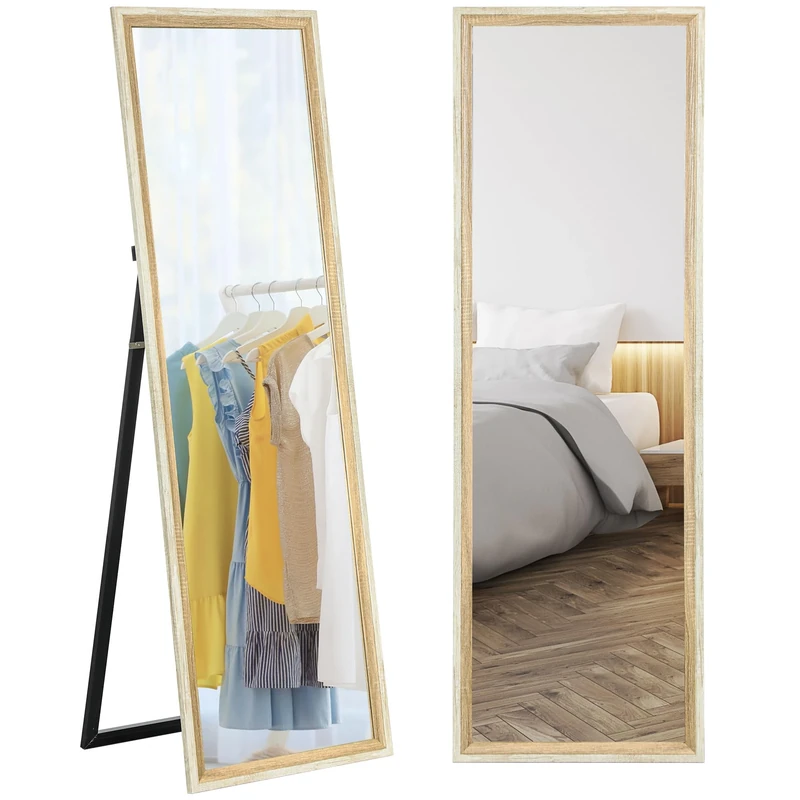 HOMCOM Full Length Mirror, 163 x 53 cm Full Body Mirror with Frame, Free Standing, Hanging or Leaning Against Wall for Bedroom, Living Room, Oak