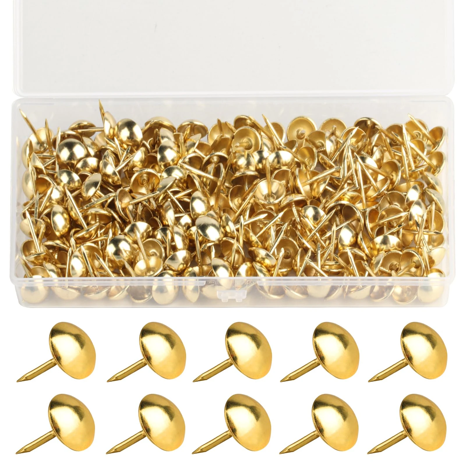 320 Pcs Upholstery Nails, Upholstery Tacks Pins, Furniture Decorative Thumbtacks, Antique Push Studs Pins, Drawing Picture Chairs Carpet Nails Studs Tacks - 11x17 MM (Gold)