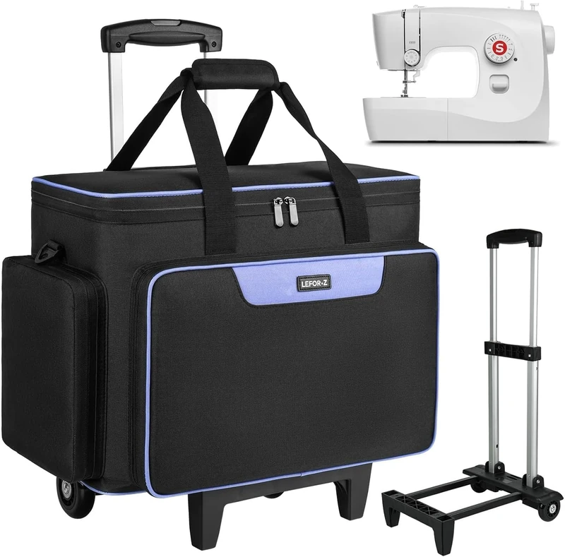 LEFOR·Z Rolling Sewing Machine Case with Wheels, Trolley Tote Bag for Singer, Brother, Janome Sewing Machines and Accessories, Black
