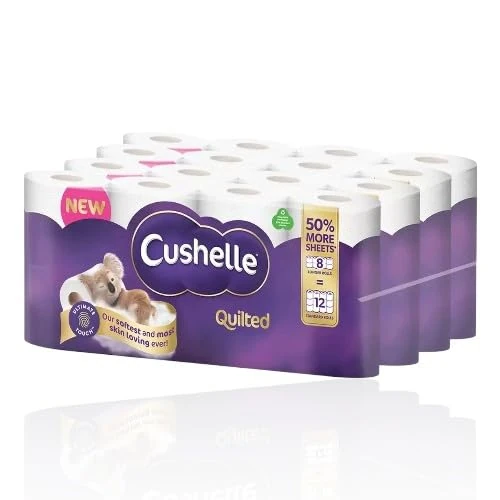 Cushelle Quilted 3-Ply Double Size, Longer Lasting Rolls Toilet Tissue Rolls, 32 Toilet Rolls, 4 x 8 Pack - Sold by Garden Greatness