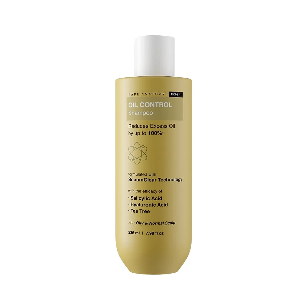 Bare Anatomy Oil Control Shampoo | Sulphate & Paraben Free | Reduces Excess Oil by Up to 100% | Salicylic Acid + Hyaluronic Acid + Tea Tree | For Women & Men | 236ml