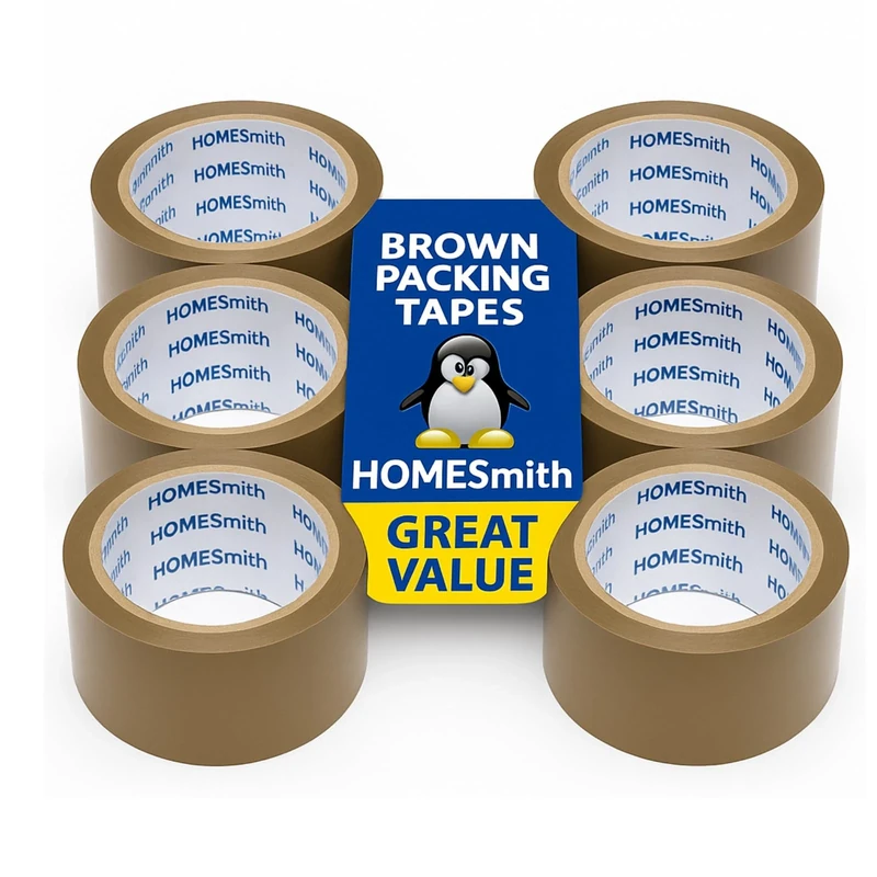HOMESmith Brown Packing Tape 72 Rolls – Bulk Buy Parcel Tape 48mm x 66m for Commercial Packaging, Moving House, Office, or Warehouse Use