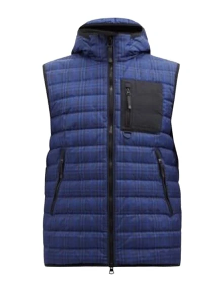 Burberry Pre-loved Blue Check Nylon Hooded Puffer Gilet