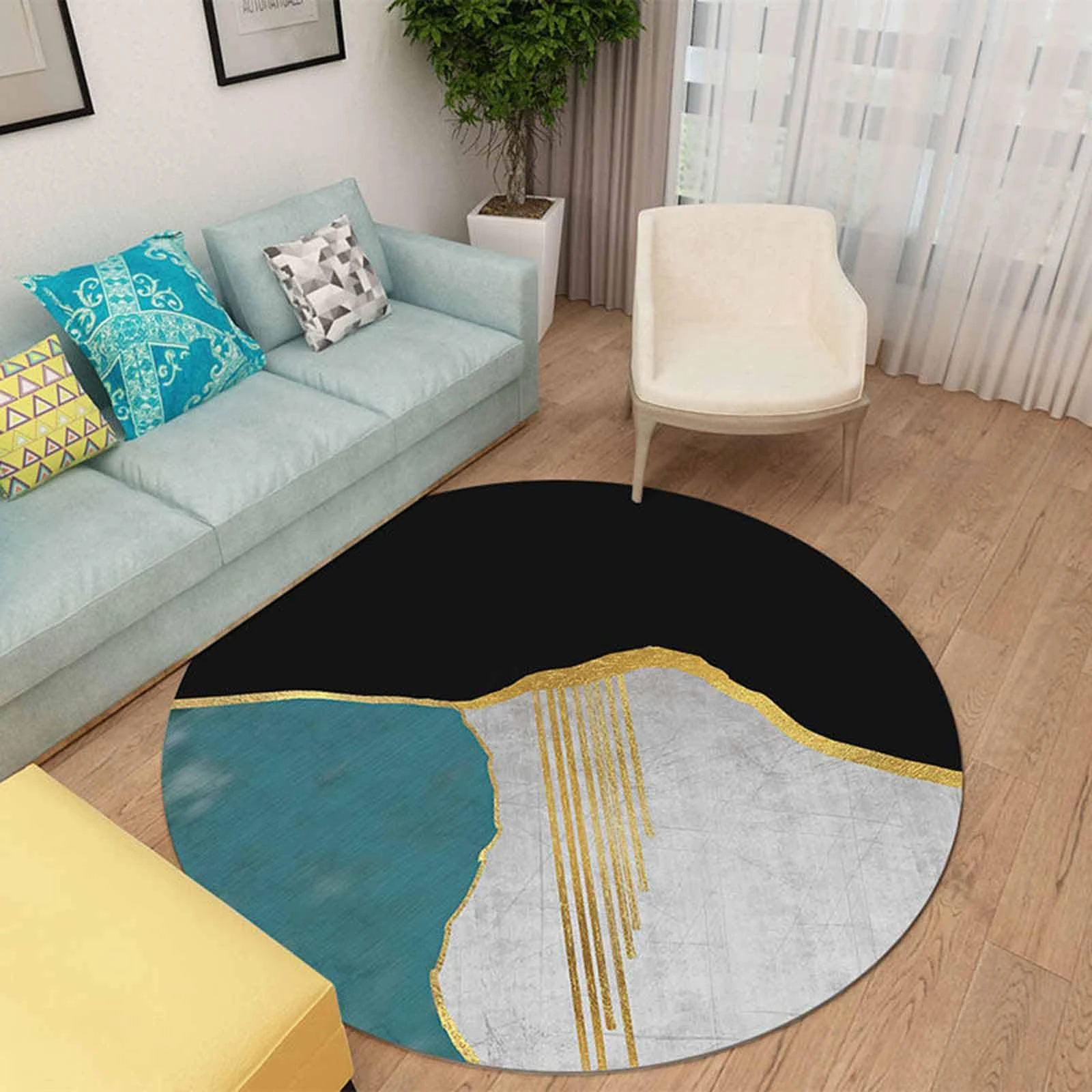 Grey Black Blue Gold Runner Area Rugs Round for Living Room Bedroom Urban Outfitters Geometric Carpets Stylish 60cm 80cm 100cm 120cm 140cm 160cm 180cm 200cm Carpet Rug 100CM