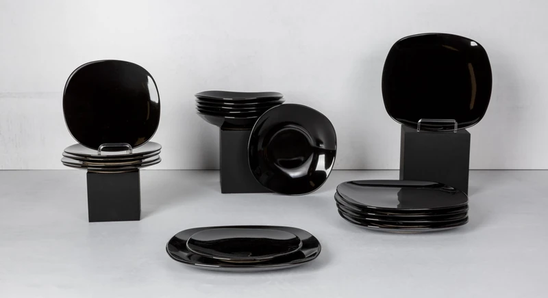 Cosy & Trendy Stoneware Table Service Kithira, Black, 18 Pieces, 6 Person