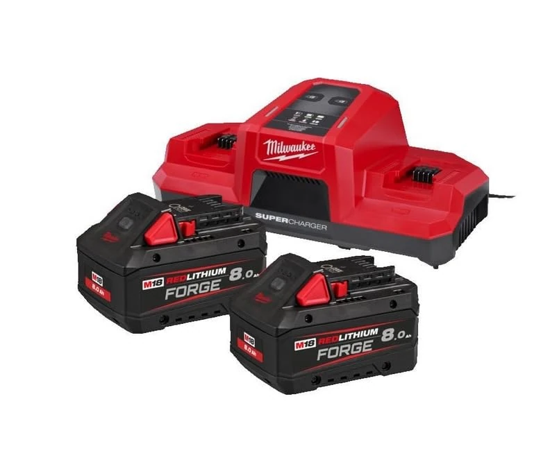 Milwaukee M18FORGENRG-802 Battery & Charger Set 2 x 8.0ah Forge Batteries + M18DBSC Charger