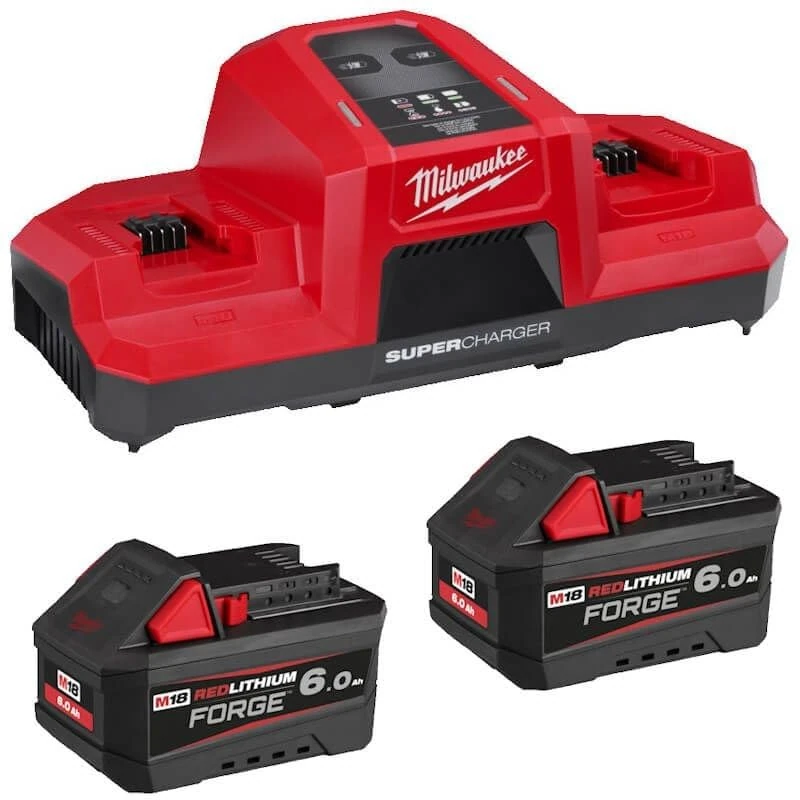 Milwaukee M18FNRG-602 M18 6.0Ah Forge Batteries & Dual Bay Super Charger Pack