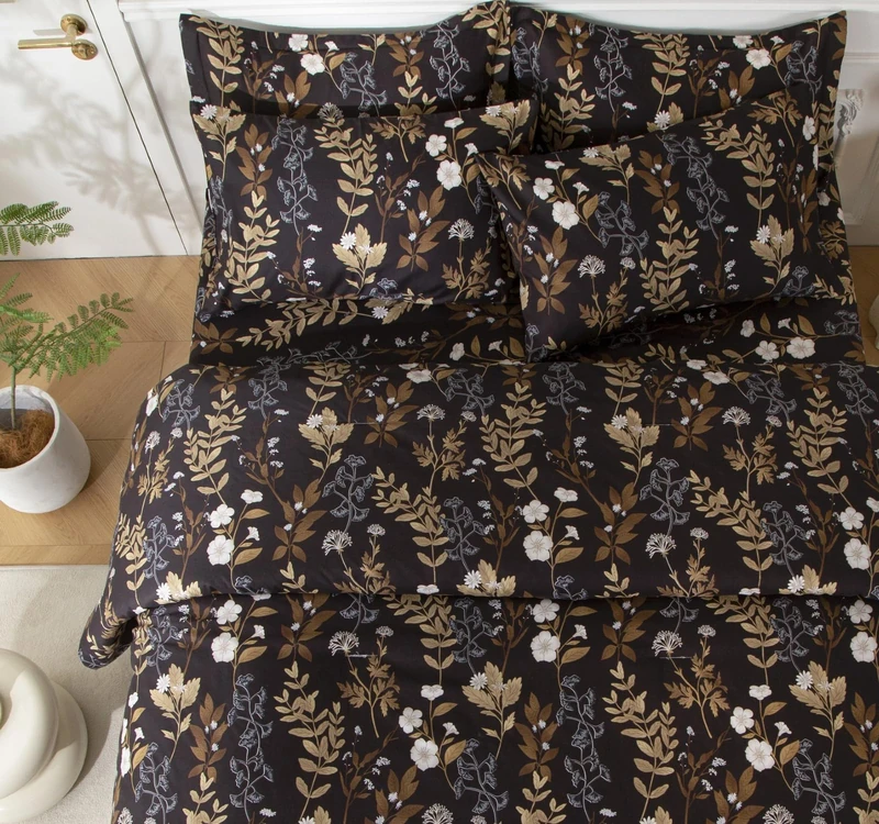 SDY 7PCS Floral Comforters Set Queen Size, Black Vintage Microfiber and Breathable, Black Floral Comforter Sheets Set with Comforter, Flat Sheet, Fitted Sheet and Pillowcases & Shams for Kids