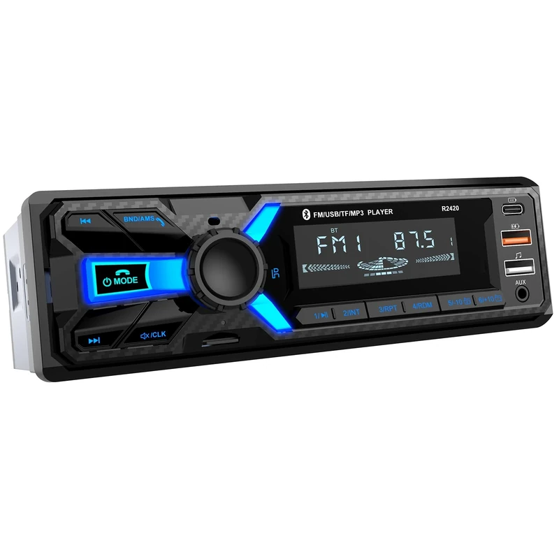 RDS Car Radio Bluetooth, Wistrue Car Stereo with Type-C Charging Port FM/AM 1DIN Radio with Bluetooth Hands-Free System MP3 Player/2 USB/AUX/SD/DSP