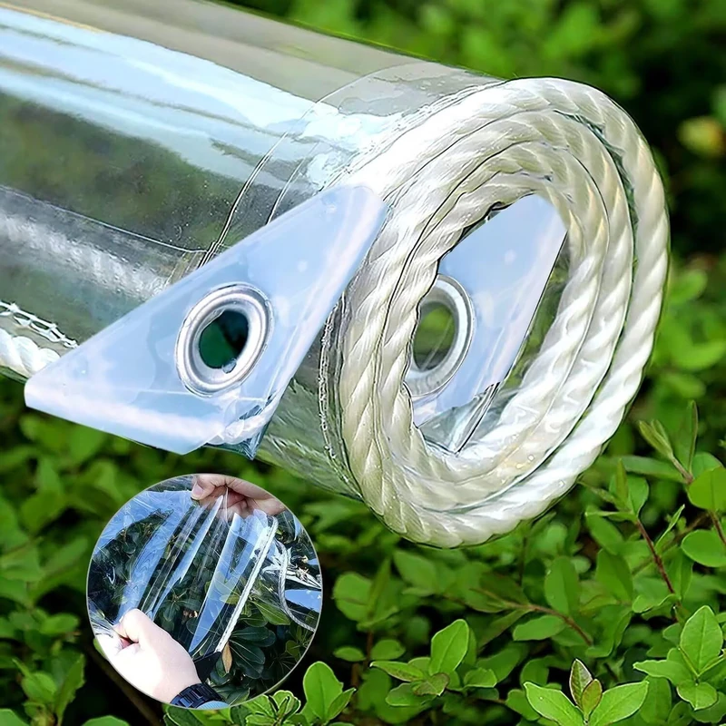 Clear Vinyl Tarp, 8' X 10', 14 Mil Clear Tarps Heavy Duty Outdoor Garden Rainproof Covering with Grommets, 420g/m² Tear Resistant PVC for Camping, Greenhouse, etc.