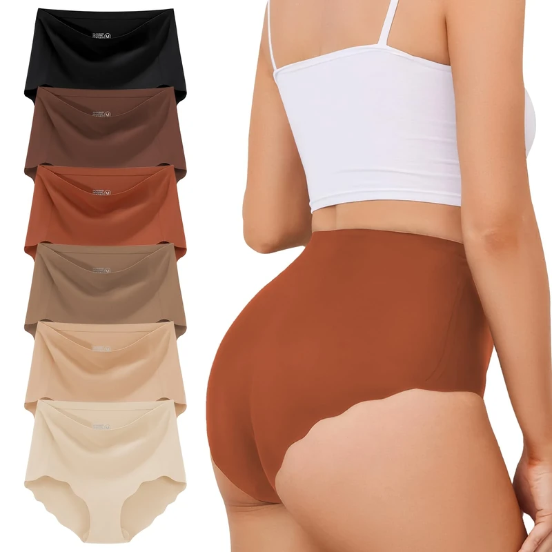TDONE Seamless Knickers for Women, Breathable High Waisted Seamless Underwear Comfortable No Vpl Show Panties Soft Moisture Wicking Wavy Edges Knickers Full Coverage Briefs Multipack(6 Pack)