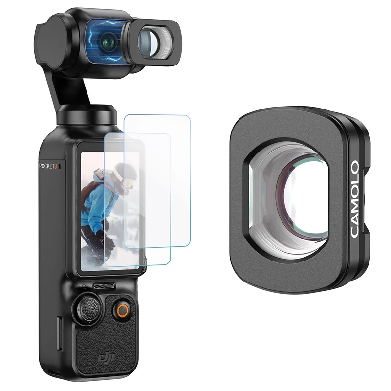 CAMOLO Wide-Angle Lens for DJI Osmo Pocket 3,Magnetic Attachment, Multi-Coated HD Optical Glass,Expanded FOV of 112° Action Camera Lens,2pcs Screen Protector Included