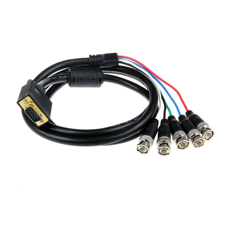 ULIJTH VGA To 5 BNC RGBHV Cable Male Connectors COnnection Cord High Resolution For Digital Screens And Monitors