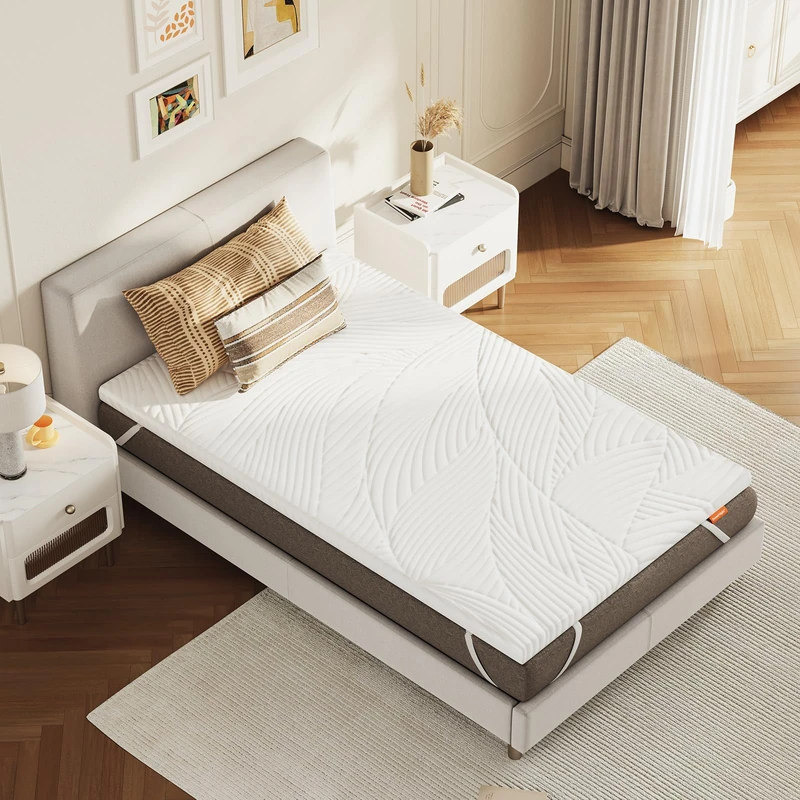 Sweetnight Gel Mattress Topper 140 x 190 x 5 cm, with Removable and Washable Cover, Memory Foam Mattress Topper 140 x 190 x 5 cm, with Elastic Straps, White
