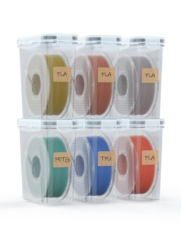 YOOPAI Filament Storage Box - 6 Pack Filament Container for 3D Printing Sealing and Protection, Portable Storage Box with Desiccants & Label for Home & Office,Waterproof and Dustproof, 22x20x7.6