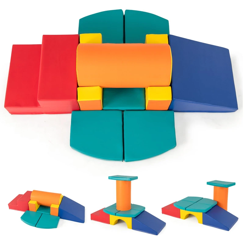 GYMAX Baby Soft Play Set, 10-Piece Kids Climb and Crawl Foam Blocks, Toddlers Lightweight Activity Play Equipment for Climbing Crawling