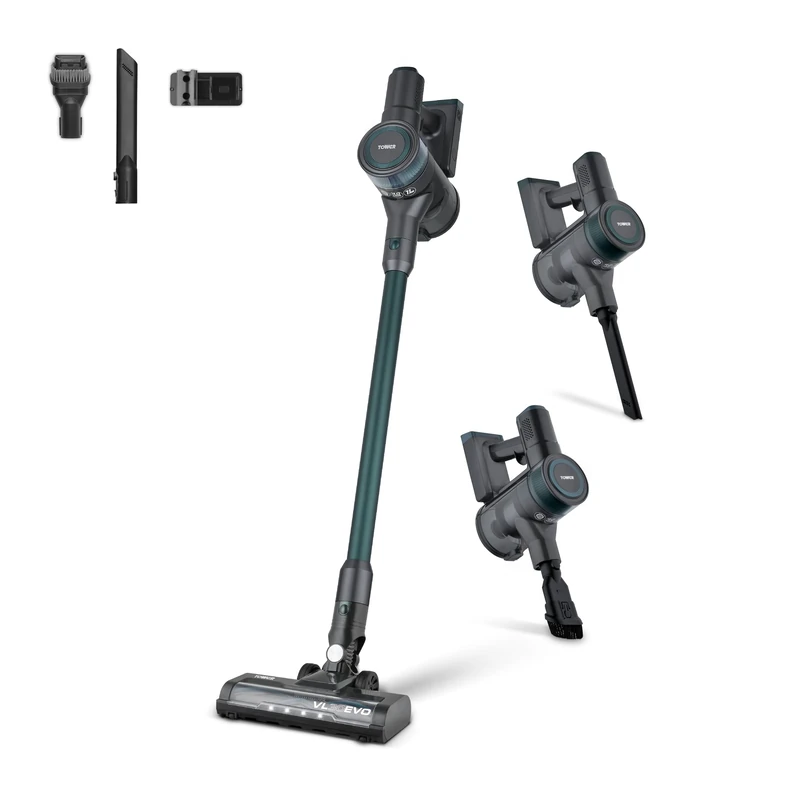 Tower T513013 VL30 EVO Cordless 3-in-1 Vacuum Cleaner with Motorised Floor Head, HEPA Filter, 1L, 150W, 22.2V, Emerald Green