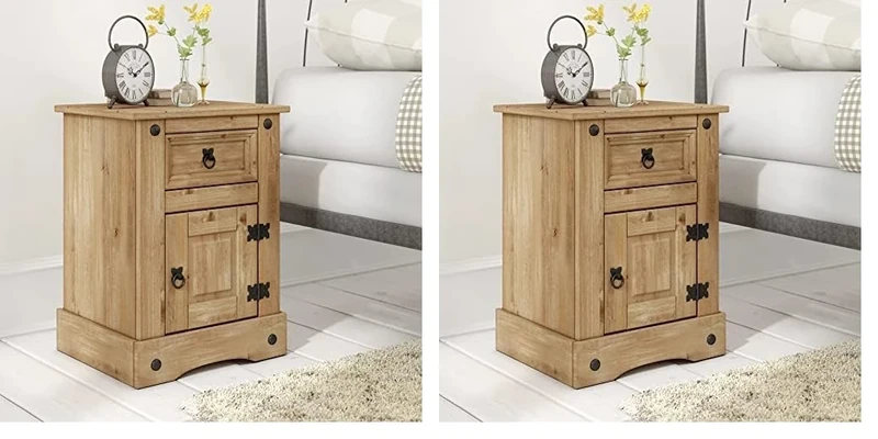 Corona 1 Door 1 Drawer Bedside Table Cabinet Mexican Solid Pine (Pack of 2)