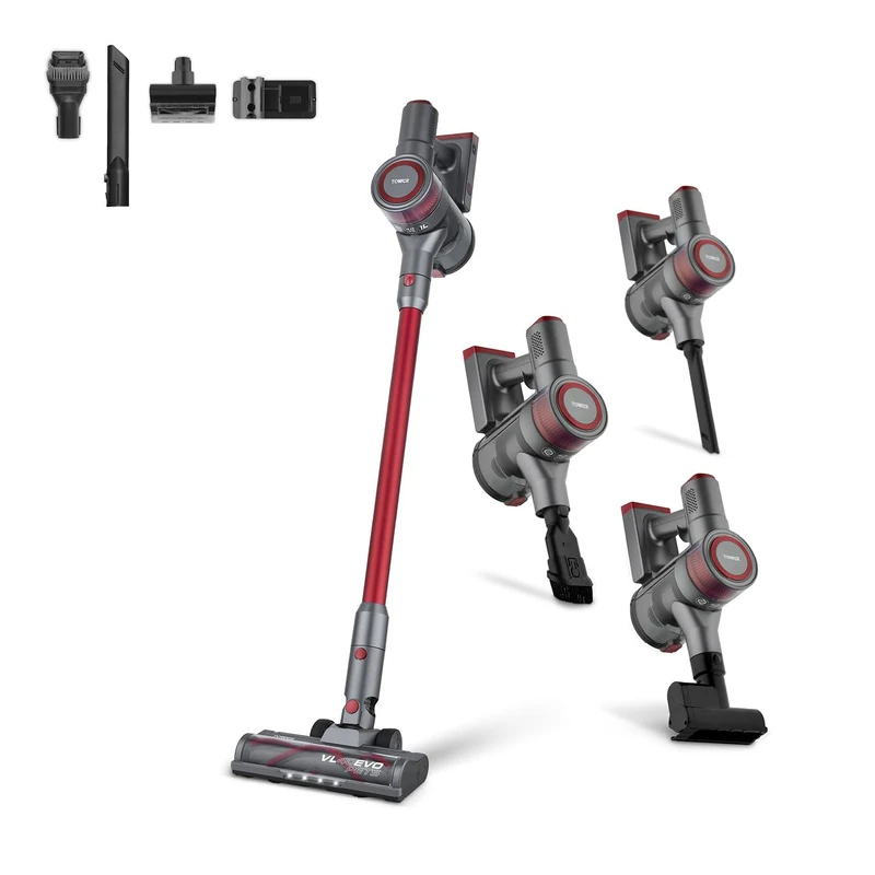 Tower T513014 VL40 Pro 3-in-1 Cordless Vacuum Cleaner with Cyclonic Suction, Turbo Pet and Upholstery Brush, Handheld Function, 1L Capacity, 22.2V, Red