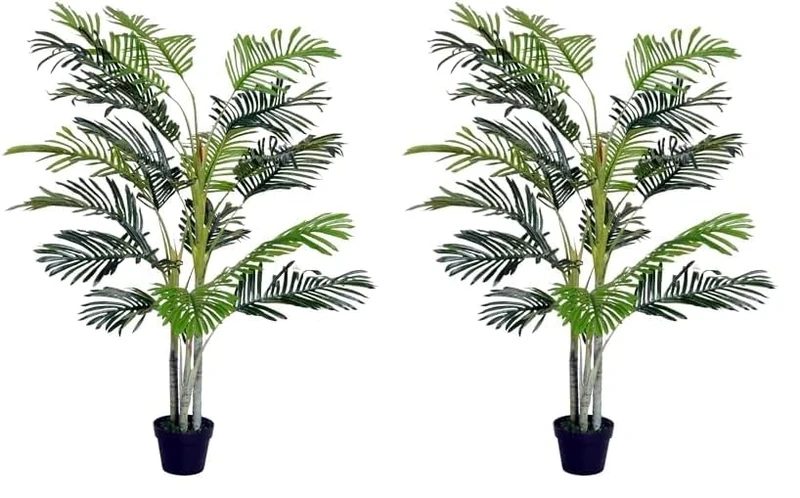 Outsunny Artificial Tree, 150cm Tropical Palm Tree, Fake Plants in Pots, Faux Green Plant for Indoor Outdoor Home Office Living Room Decoration (Pack of 2)