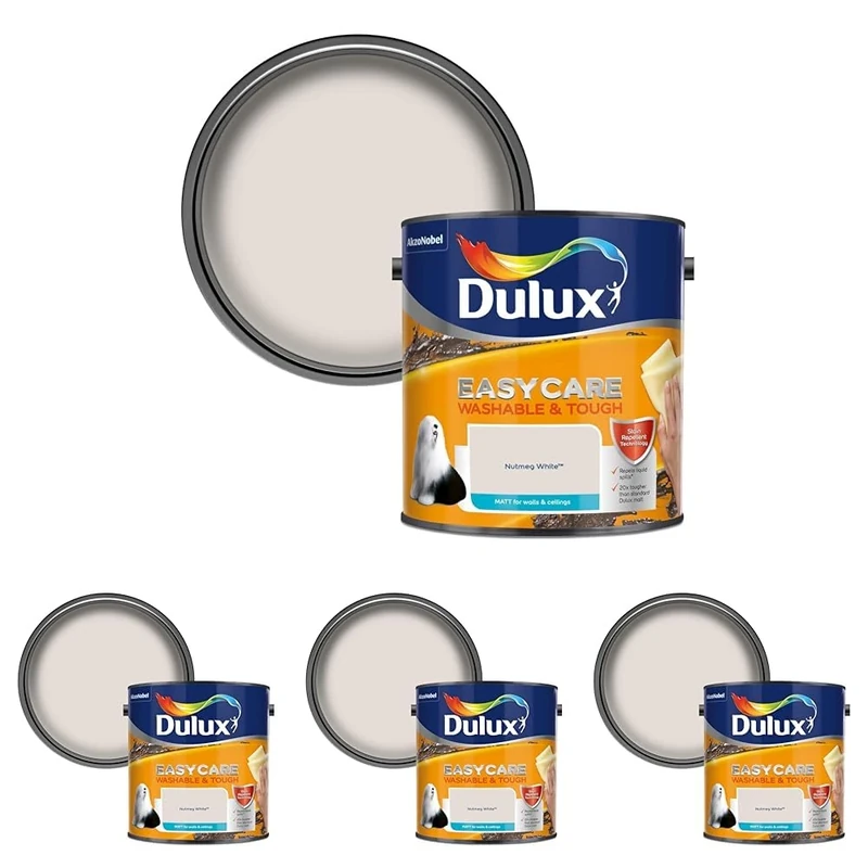 Dulux 403201 Easycare Washable & Tough Matt Emulsion Paint For Walls And Ceilings - Nutmeg White 2.5L (Pack of 4)