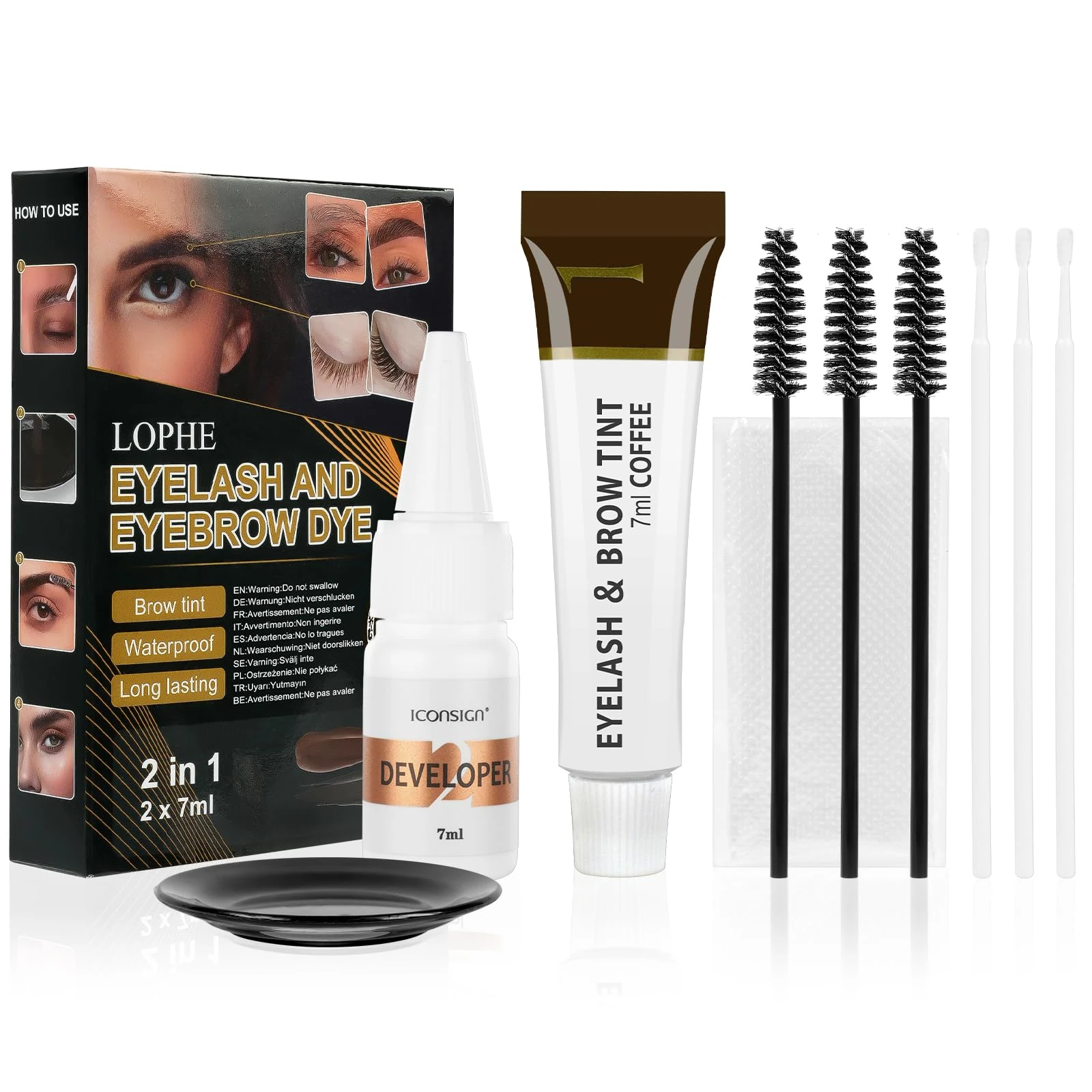 LOPHE Brow and Lash Tint, Coffee Eyebrow Dye and Eyelash Tint, Fast & Easy Brow Dye Starter Kit, Formula Brow Tint with Fibres for Plump Thick Lash, Long Lasting Volume Lash Tint and Full Brows