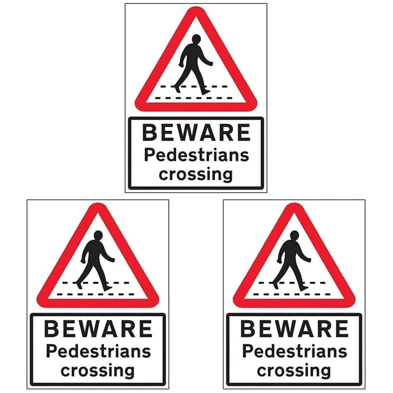 V Safety Beware Pedestrian Crossing - 3 mm AlumComp RA1 Anti Graffiti - 450 x 600 mm Safety Sign (Pack of 3)