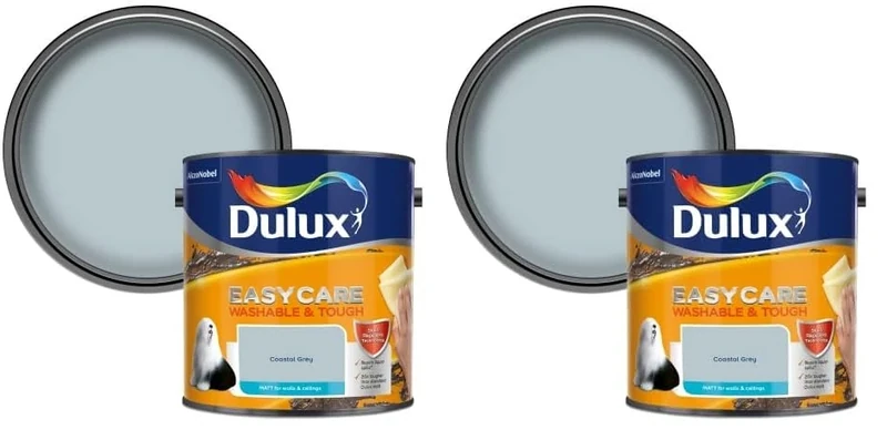 Dulux Easycare Washable & Tough Matt Emulsion Paint - Coastal Grey - 2.5L (Pack of 2)