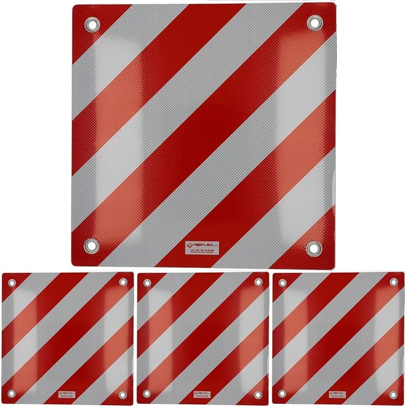 Cartrend 10615 Warning Sign Italy Warning Sign Rear Aluminium 50 x 50 cm Reflective Red/White Rear Carrier/Bicycle Carrier for Car, Camping (Pack of 4)