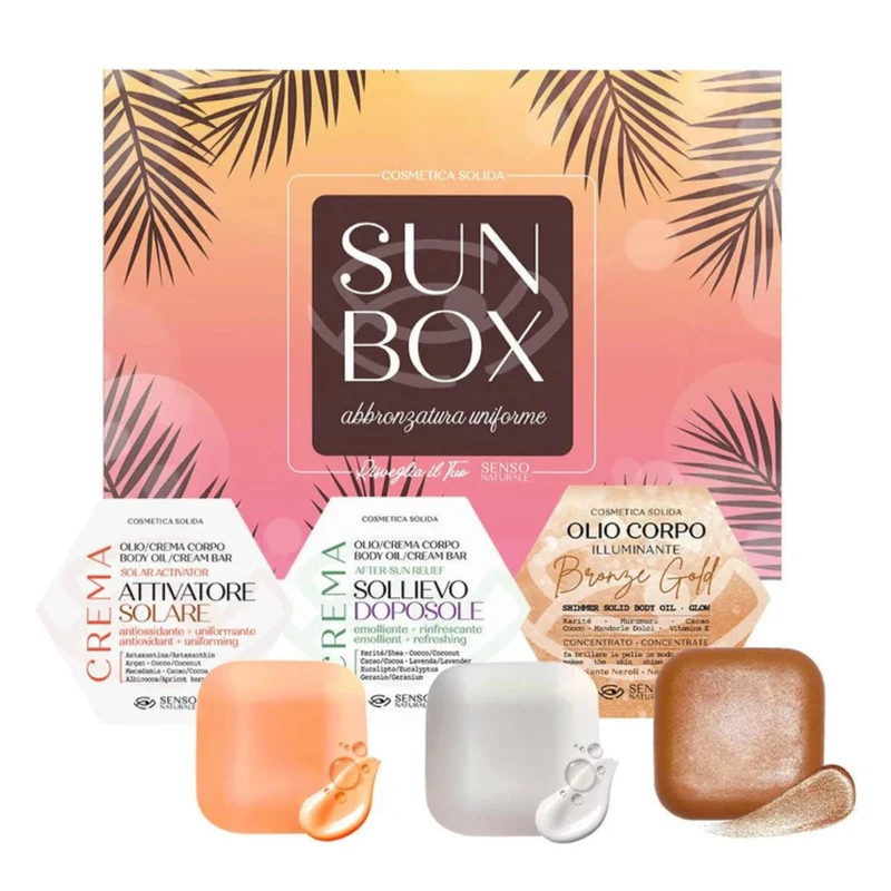 Senso Naturale Sun Box Gift Set – Natural Tanning & After Sun Skincare – Vegan, Organic, Dermatologically Tested – Includes Pre-Sun Tan, After Sun & Shimmering Cream – Summer Gift for Glowing Skin