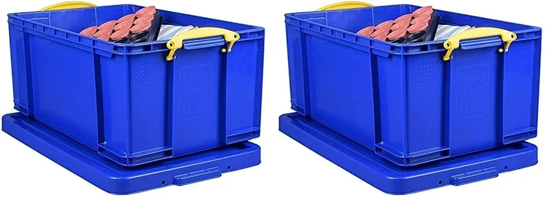 Really Useful Box Plastic Storage 64 Litre Solid Blue (Pack of 2)