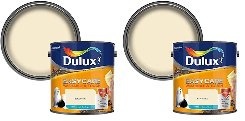 Dulux Easycare Washable & Tough Matt Emulsion Paint For Walls And Ceilings - Daffodil White 2.5 Litres (Pack of 2)