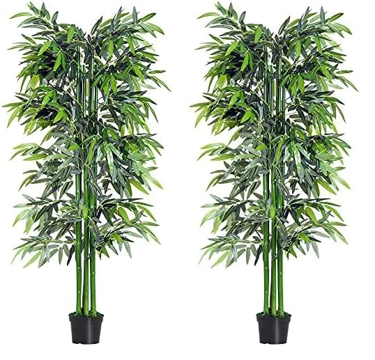 Outsunny 6ft Artificial Bamboo Tree Plant Greenery in A Pot for Home Office Planter 1.8M (Pack of 2)