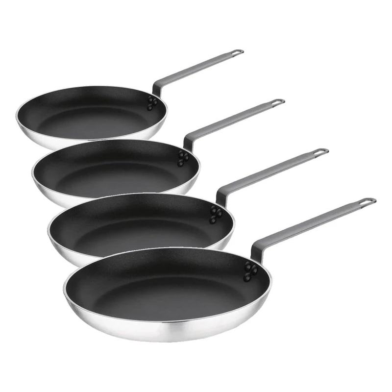 Vogue Non-Stick Aluminium Frypan Frying Kitchen Heavy Duty Cookware,Silver,300X48mm (Pack of 4)