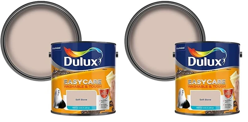 Dulux Easycare Washable & Tough Matt Emulsion Paint For Walls And Ceilings - Soft Stone 2.5 Litres (Pack of 2)