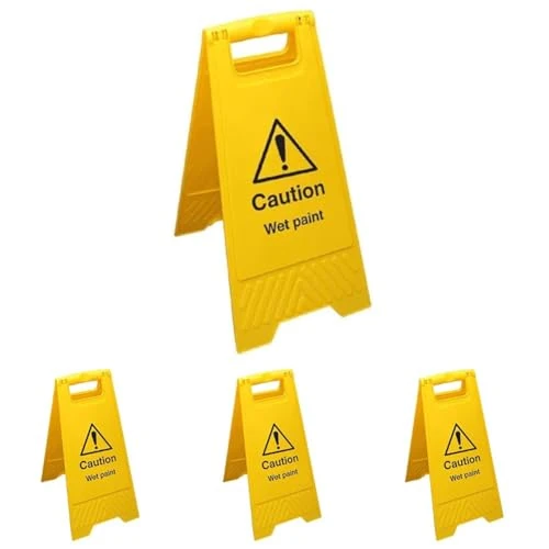 V Safety Caution Wet Paint - Yellow Floor Sign (Pack of 4)