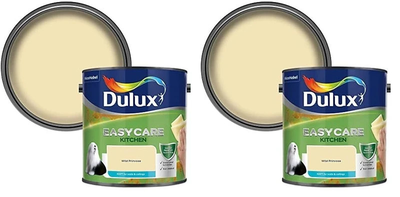 Dulux Easycare Kitchen Matt Emulsion Paint For Walls And Ceilings - Wild Primrose 2.5 Litres (Pack of 2)