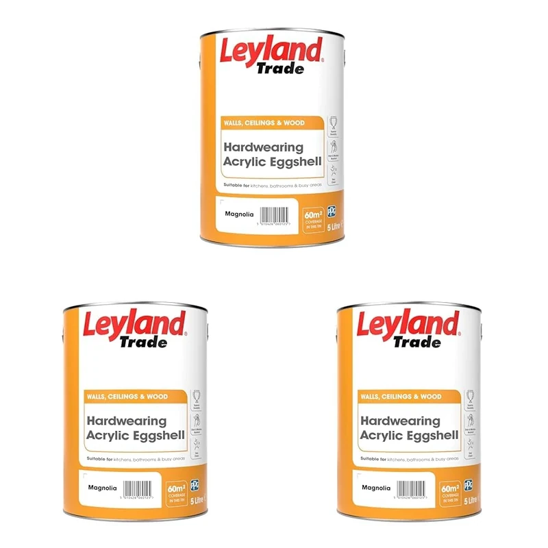 Leyland Trade Acrylic Eggshell Paint - Magnolia 5L (Pack of 3)