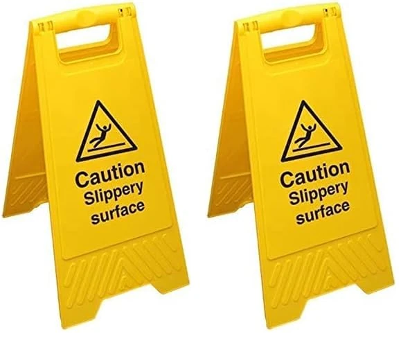 V Safety AF002AU-AF Caution Slippery Surface - Yellow Double Sided Floor Sign (Pack of 2)