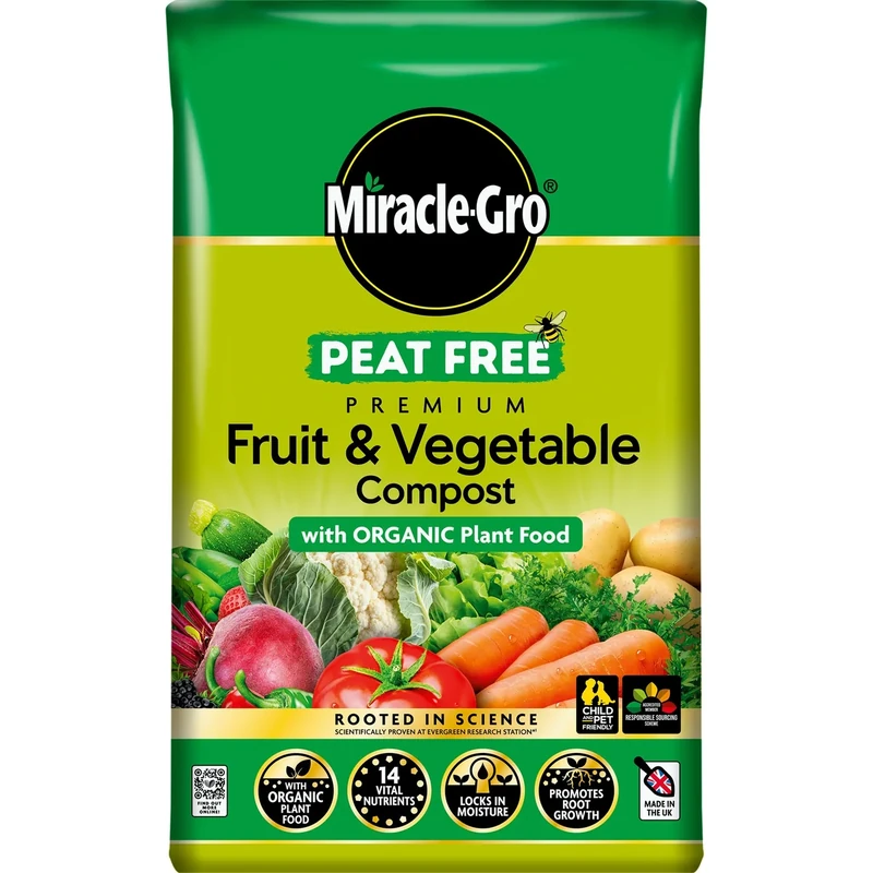 Miracle-Gro PEAT FREE Premium Fruit & Vegetable Compost with Organic Plant Food, 40 litre (Pack of 6)