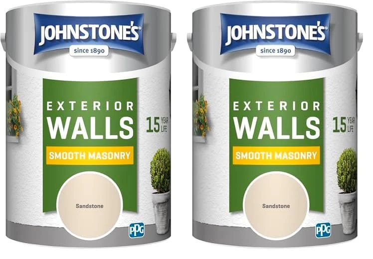 Johnstone's – Exterior Smooth Masonry Paint – Sandstone – Up to 15 Years Protection – Weather & Dirt Resistant – 60m² Coverage Per Tin - Dry in 1-2 Hours – 5 L (Pack of 2)